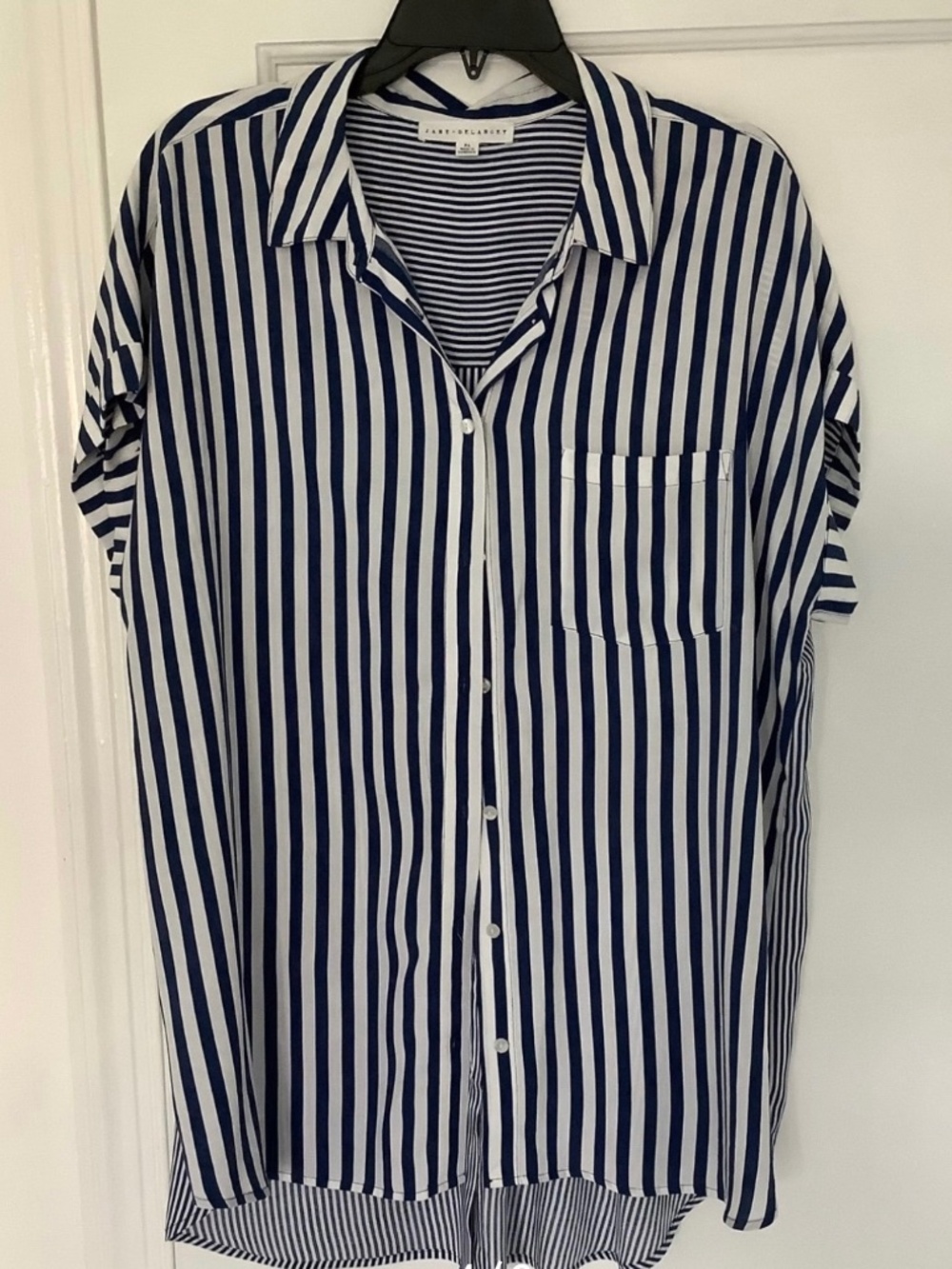 Jane and Delancey Navy and White Striped Button-Down Shirt